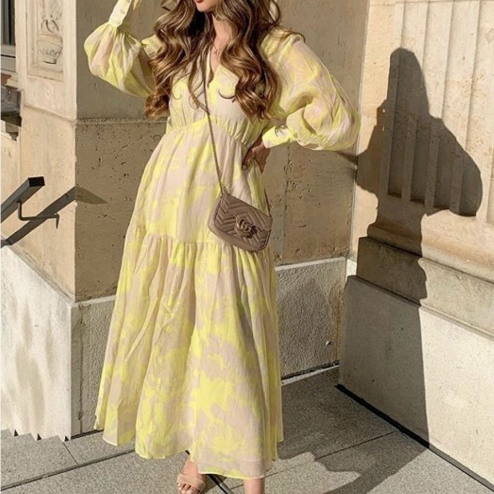 Floral Yellow and Gray Dress